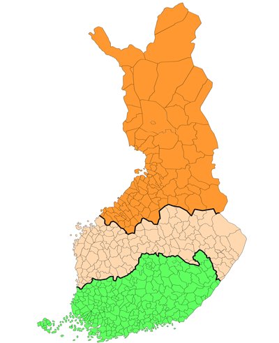 Metsän MYEL-hehtaarien alueelliset rajat Suomen kartassa.